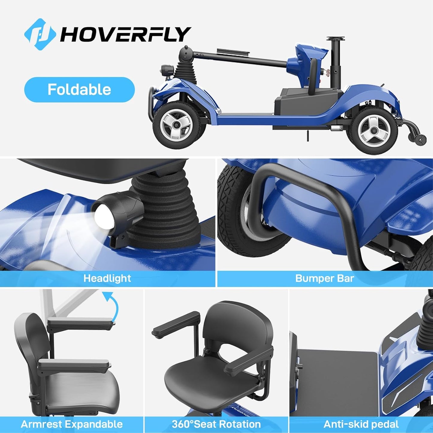 4-Wheel T4 Mobility Scooter - 12.4 Mile Range, Removable Battery & Swivel Seat