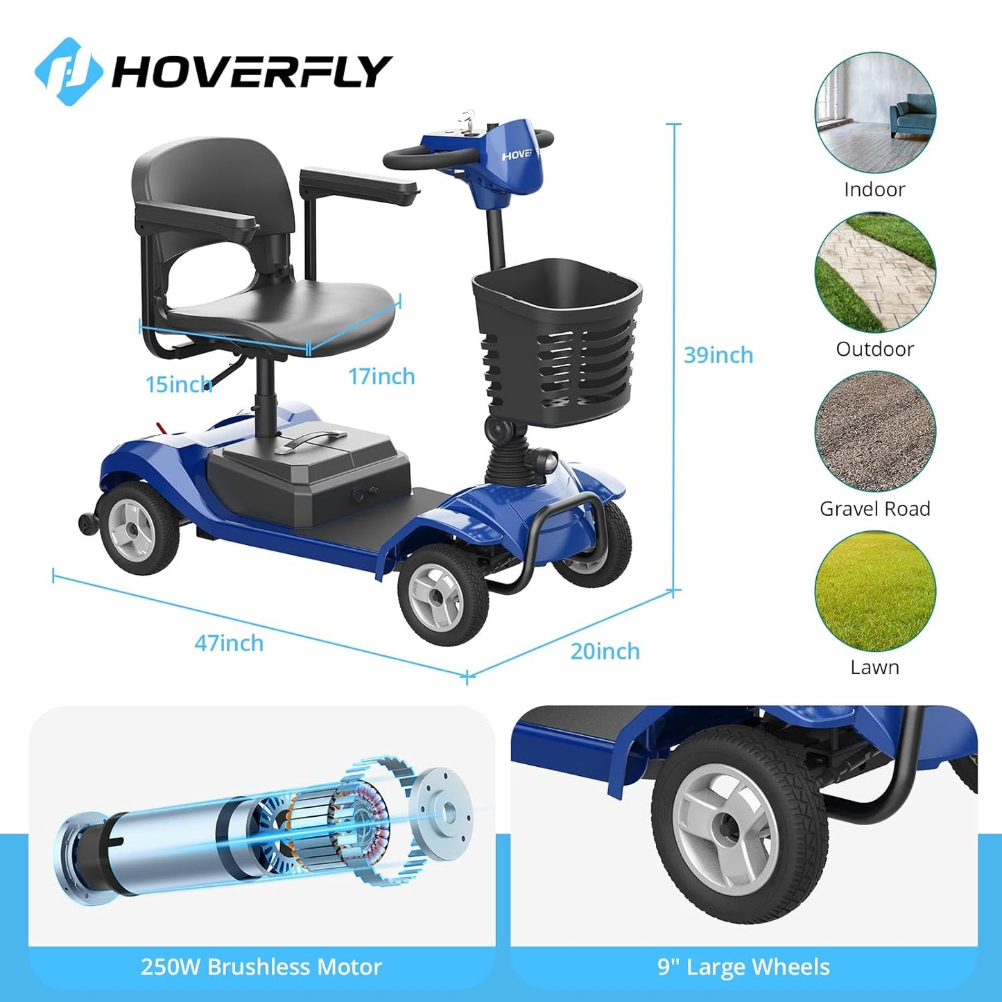 4-Wheel T4 Mobility Scooter - 12.4 Mile Range, Removable Battery & Swivel Seat