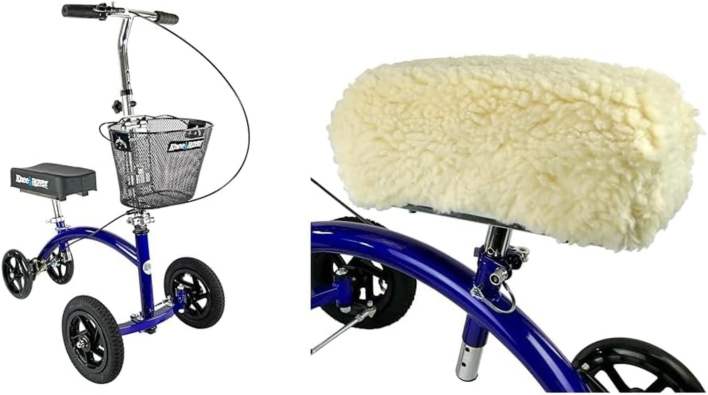 Hybrid All Terrain Knee Scooter Bundle with Deluxe Plush Synthetic Sheepskin Knee Scooter Pad Cover