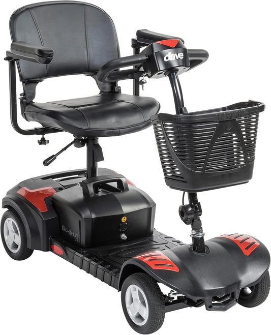 Spitfire Scout 4-Wheel Power Luxury Travel Scooter with Extended 15 Mile Range Battery, Red/Blue